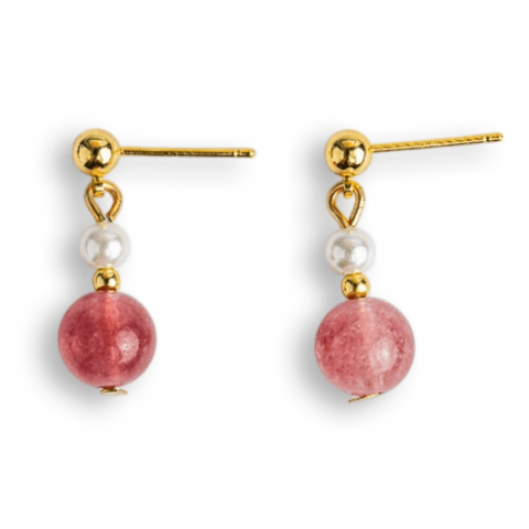 Pesti - Vibratie de Iubire si Gratie – Cercei cu Perla si Cristal Capsuna