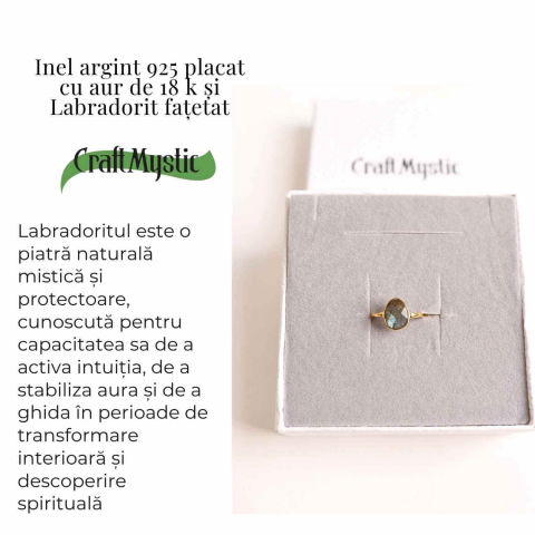 Inel cu Labradorit Fatetat din Argint 925 placat cu Aur de 18K – Intuitie Amplificata Si Protectie Energetica [3]