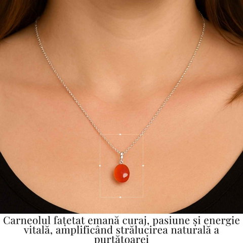 Colier Argint 925 cu Carneol Oval fatetat– Energie, Curaj si Vitalitate [1]