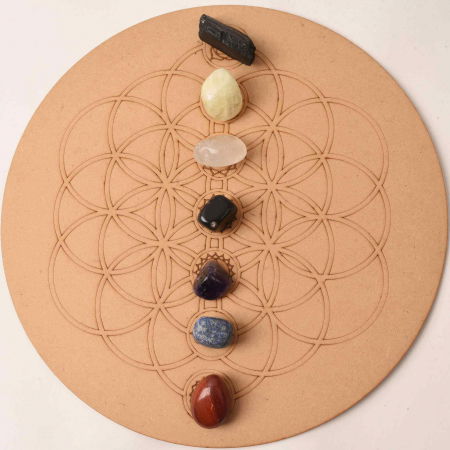 Placa pentru Cristale cu Geometrie Sacra pentru Cele Sapte Chakre - Grid din Lemn MDF 30 cm [2]