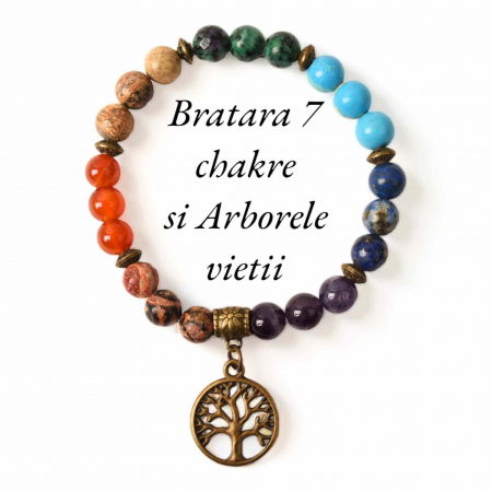 Bratara Elastica cu Pietre Naturale pentru Cele 7 Chakre si Pandantiv cu Arborele Vietii [3]
