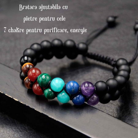 Bratara pentru barbati si femei cu 7 tipuri de Cristale pentru cele 7 Chakre Pietre Reale Pentru Energie, Purificare [1]