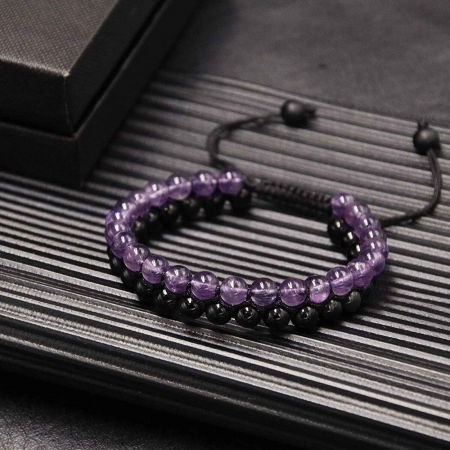 Bratara cu Margele 6 mm din Obsidian si Ametist Pentru Creativitate, Protectie, Concentrare [3]