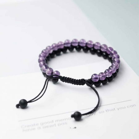 Bratara cu Margele 6 mm din Obsidian si Ametist Pentru Creativitate, Protectie, Concentrare [4]