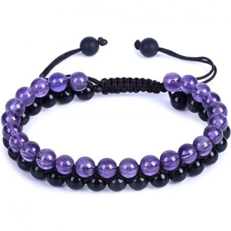 Pesti - Bratara cu Margele 6 mm din Obsidian si Ametist Pentru Creativitate, Protectie, Concentrare