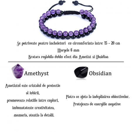 Bratara cu Margele 6 mm din Obsidian si Ametist Pentru Creativitate, Protectie, Concentrare [1]