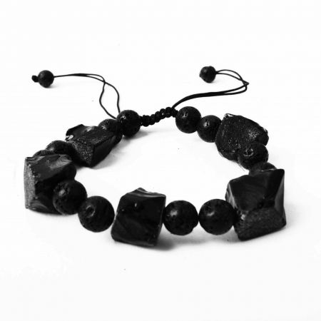 Sagetator - Bratara Ajustabila din Obsidian Negru Brut si Roca Vulcanica Margele de Cristal si Bratara Difuzoare de Ulei Esential pentru Relaxare si Meditatie Yoga