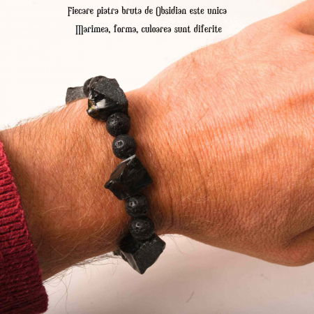 Bratara Ajustabila din Obsidian Negru Brut si Roca Vulcanica Margele de Cristal si Bratara Difuzoare de Ulei Esential pentru Relaxare si Meditatie Yoga [1]