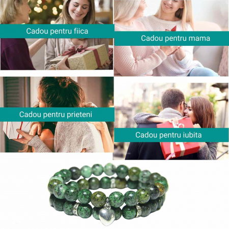 Set 2 Bratari elastice cu Margele 8mm din Turcoaz African Pentru Vindecare, Alinarea Anxietatii si Stresului [3]