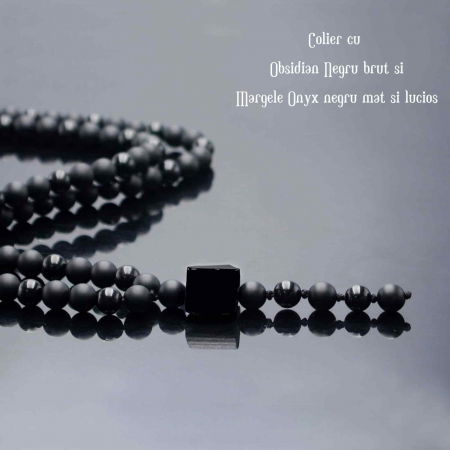Colier cu Margele din Obsidian Negru si Onyx model Y Piatra Naturala Bruta de Obsidian Accesorizata cu Margele de Cristal Onyx pentru Rugaciune, Vindecare si Energie Reiki [4]