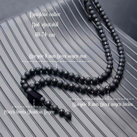 Colier cu Margele din Obsidian Negru si Onyx model Y Piatra Naturala Bruta de Obsidian Accesorizata cu Margele de Cristal Onyx pentru Rugaciune, Vindecare si Energie Reiki [2]