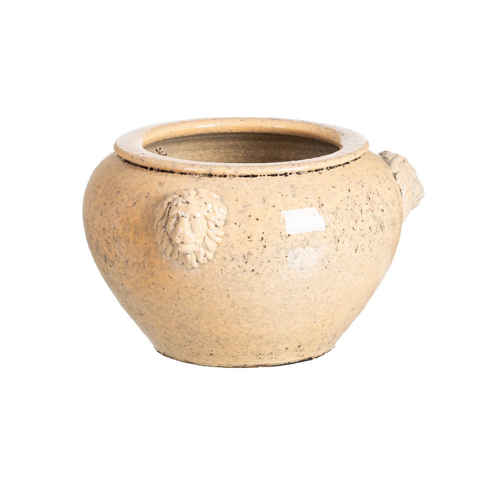 Ghivece, Suporturi flori - Ghiveci din ceramică crem glazurată cu profil rotunjit și aplicații relief