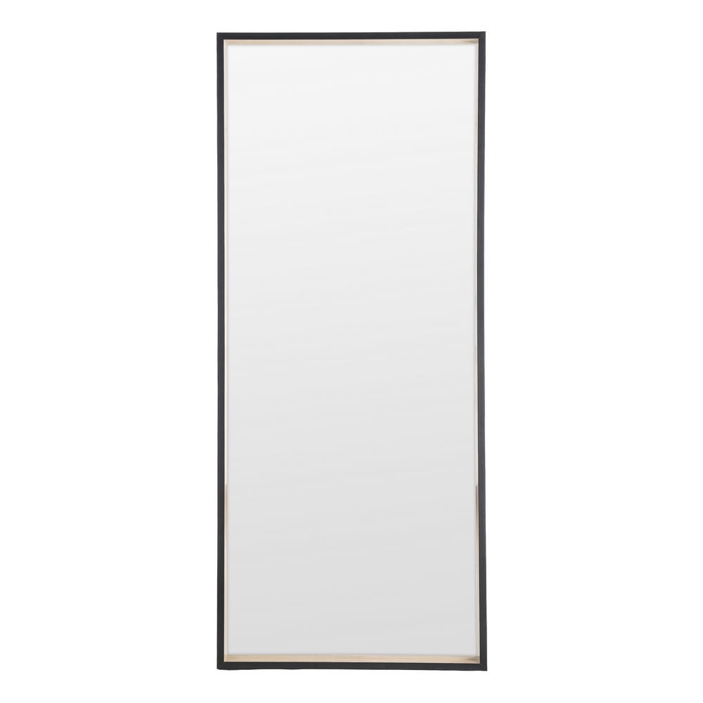 Oglinzi - Oglindă de perete full-length din lemn ayous – ramă subțire neagră cu accent din lemn natural