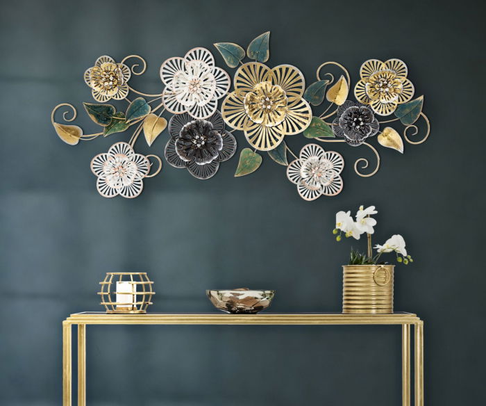 Decor mural 3D | Flori si frunze metalice | Design modern [5]