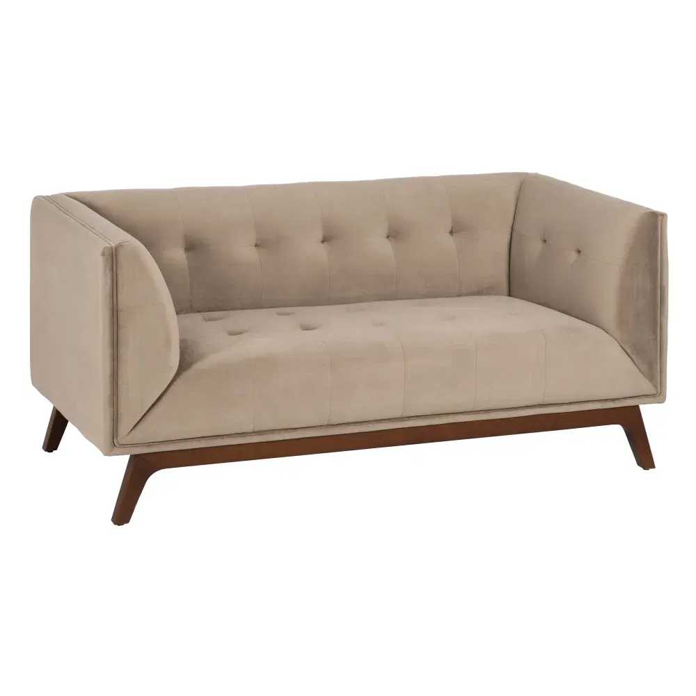 Mobilier - Canapea 2 Locuri Elegance Bej, Catifea Lemn - CreativDeco.ro