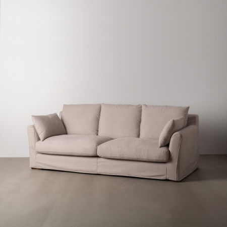 Fotolii in Stil Scandinav - Canapea bej mare cu sezut adanc si perne detasabile|Canapele moderne pentru interioare confortabile