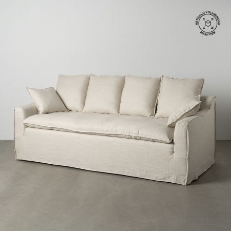 Fotolii in Stil Scandinav - Canapea 4 locuri crem cu tapiterie naturala|Canapele moderne pentru interioare elegante