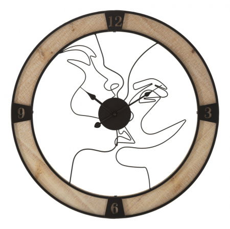 Decoratiuni perete - Ceas de perete Cuplu, fier/MDF, negru/natural