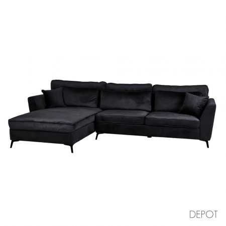 Fotolii in Stil Scandinav - Colțar stânga Forever din catifea neagră cu picioare metalice – design modern