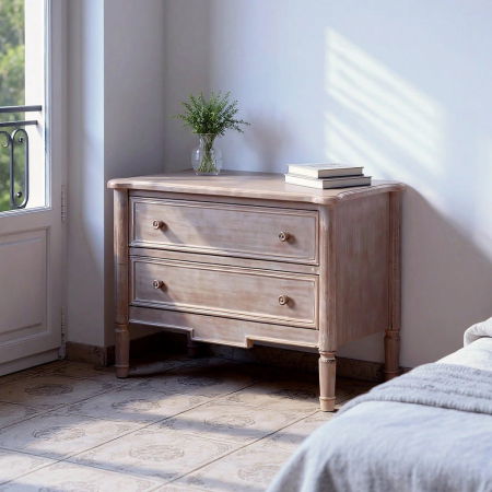 Comodă shabby chic maro deschis 2 sertare cu picioare sculptate [0]