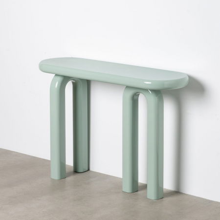 Boho - Consolă verde lucioasă cu blat curbat și picioare arcuite