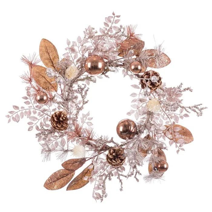 Obiecte decorative - Coroana decorativa cu frunze cupru - Decor Craciun CreativDeco