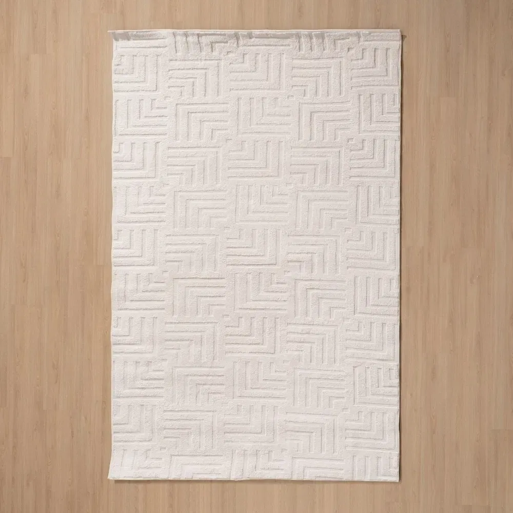 Fotolii in Stil Scandinav - Covor geometric crem mare | Covoare pentru spatii ample