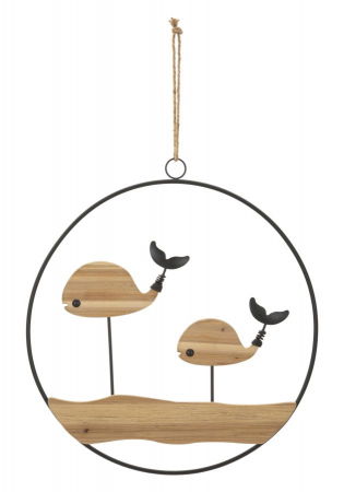 Balene Stilizate Lemn si Metal - Decor Marin CreativDeco