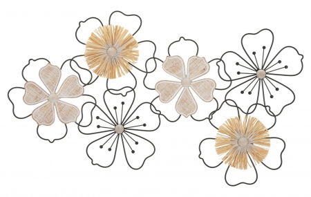 Decoratiuni perete - Decoratiune perete Floral, fier, MDF ratan, negru bej - creativdeco.ro