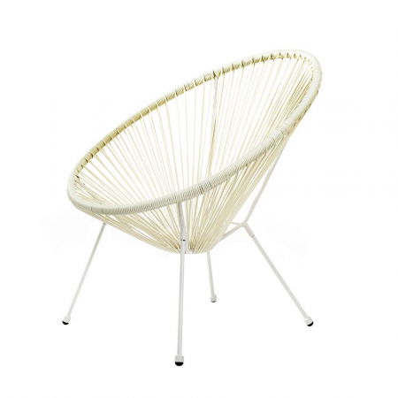 Boho - Fotoliu Acapulco alb profesional din ratan sintetic gros și oțel vopsit