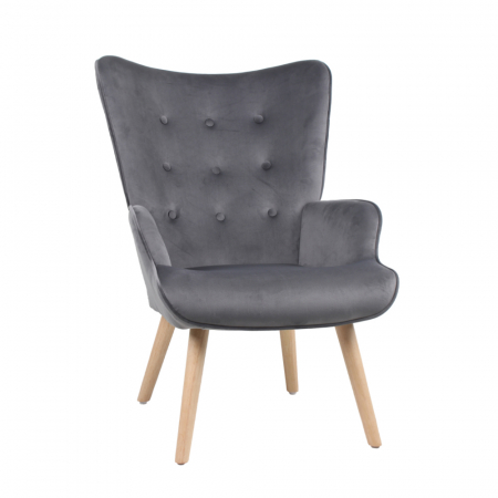 Fotolii in Stil Scandinav - Fotoliu gri cu spătar rotunjit și picioare din lemn – model Amica