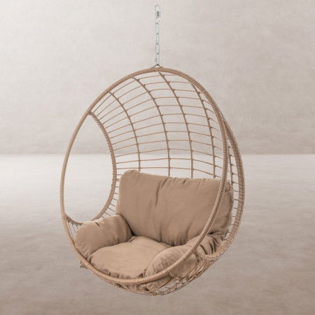 Boho - Vedere frontală – fotoliu ARIKI fără suport, ratan bej cu pernă inclusă
