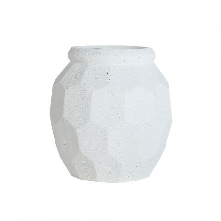 Ghivece, Suporturi flori - Ghiveci decorativ din polirășină alb – textură geometrică și accente calde