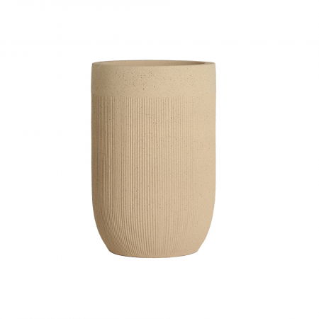 Ghivece, Suporturi flori - Ghiveci decorativ din polirășină bej – textură verticală și formă rotunjită