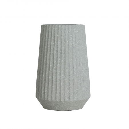 Ghivece, Suporturi flori - Ghiveci decorativ din polirășină gri – striații verticale și formă stabilă