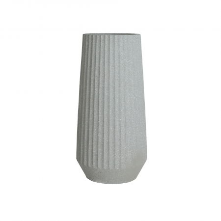 Ghivece, Suporturi flori - Ghiveci decorativ inalt din polirășină gri – formă conică și textură striată