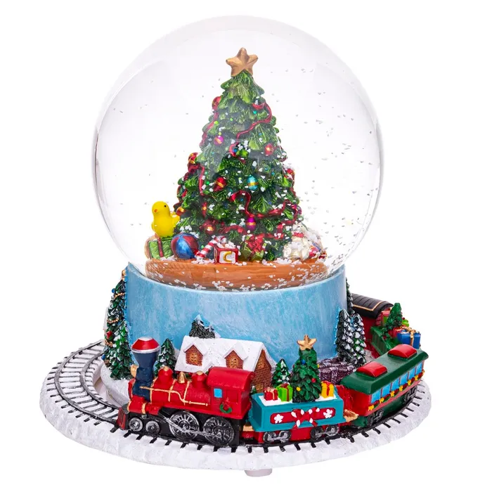 Craciun - Glob cu trenulet si ninsoare CreativDeco - Decor festiv autentic de Craciun