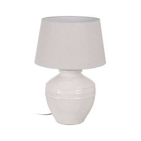 Boho - Lampa mare teracota alba cu abajur din in|Lampi voluminoase pentru decor rafinat