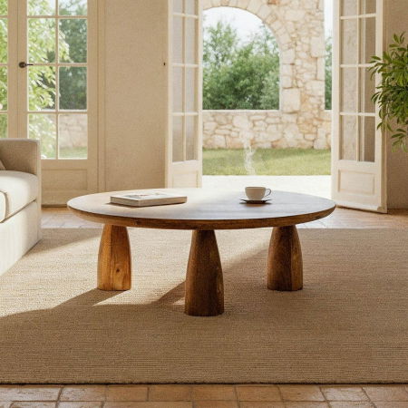 Masute Cafea - Masă cafea rotundă lemn de mango rustic modern