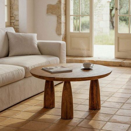 Masute Cafea - Masă cafea rotundă lemn de mango scandinav mediteranean