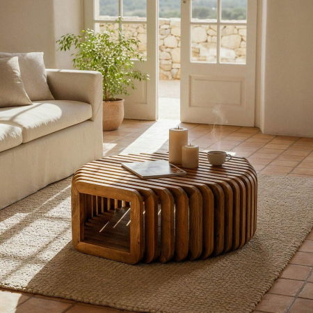 Masute Cafea - Masă cafea sculpturală lemn de mango