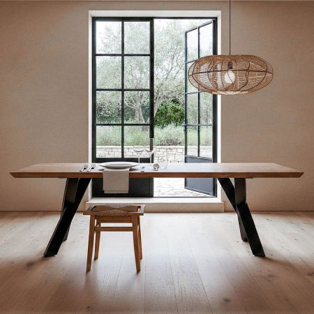 Mese - Masă dining acacia și fier – masă industrial modernă