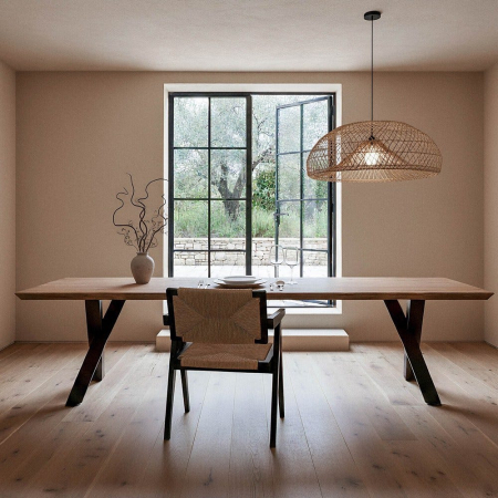 Mese - Masă dining acacia și fier – masă mare industrial contemporană