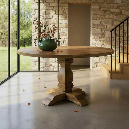 Mese - Masă dining rotundă lemn mango rustic farmhouse