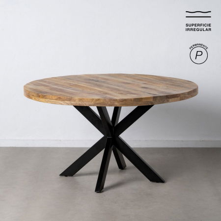 Scandinav - Masă rotundă mango 140 cm cu bază metalică geometrică