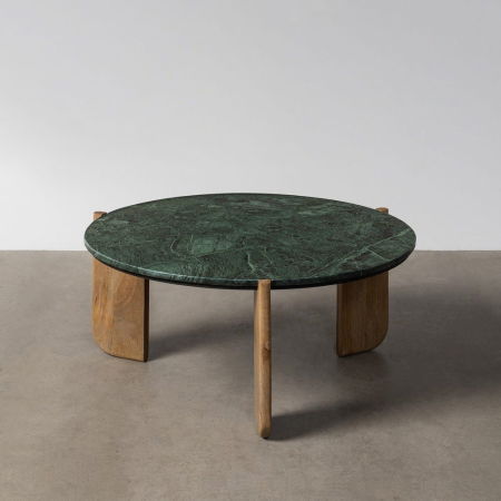 Masute Cafea - Măsuță de cafea din marmură verde și bază din lemn de mango – fotografie produs principal