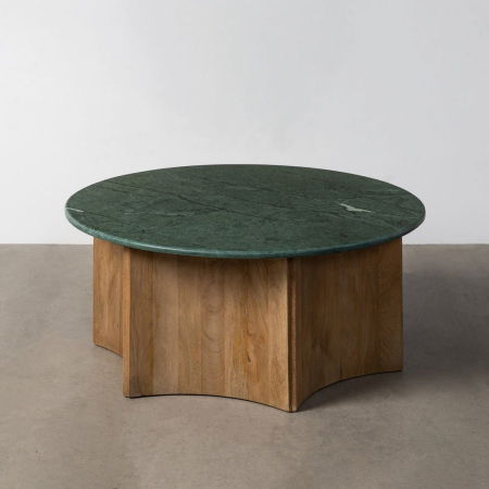 Masute Cafea - Măsuță de cafea rotundă cu blat de marmură verde pe bază din lemn de mango – fotografie produs principal
