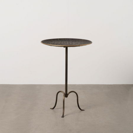 Masute Laterale - Măsuță rotundă metal auriu vintage cu blat embosat