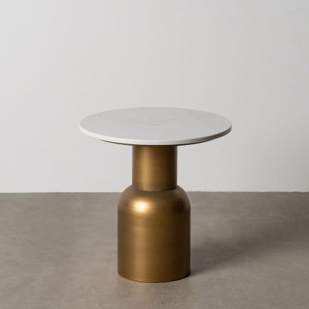 Masute Laterale - Măsuță laterală aurie cu blat alb din marmură