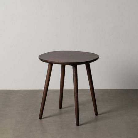 Mese - Măsuță laterală rotundă maro închis din lemn de mango design mid-century modern